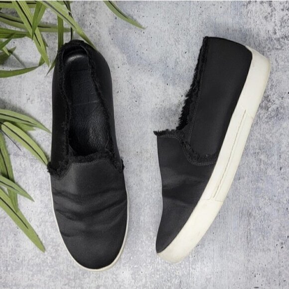 Joie | Huxley Black Fringe Trim Slip-On Sneakers - Picture 1 of 6